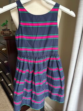 Polo by Ralph Lauren Navy Dress with Pink & Green Stripes girls 8